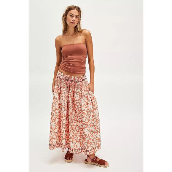 Free People Gesibelle Printed Midi Skirt Eyelet Embroidered Cotton L New 280384 - Picture 1 of 8